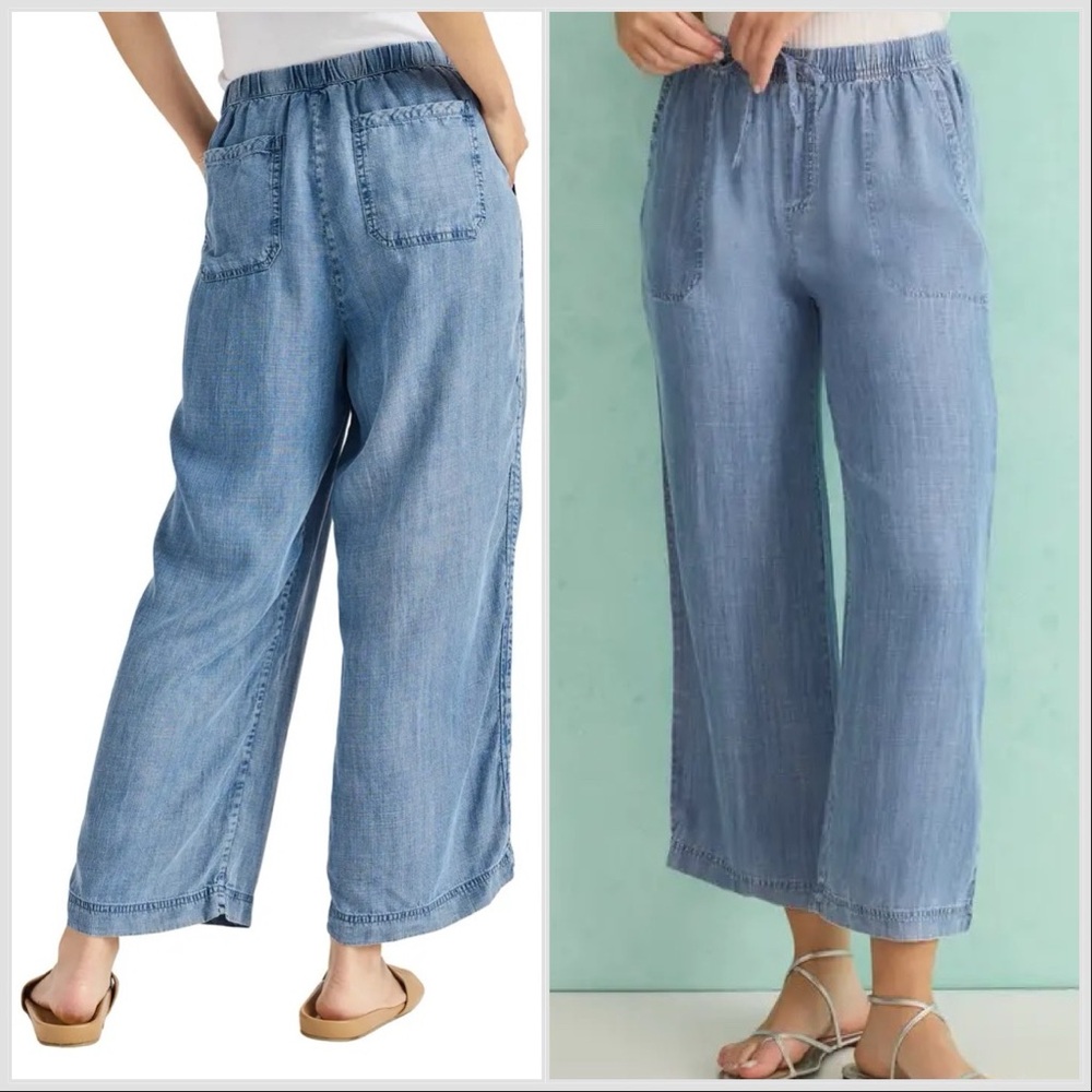 Splendid Elastic Waist Wide-Leg Chambray Pants
